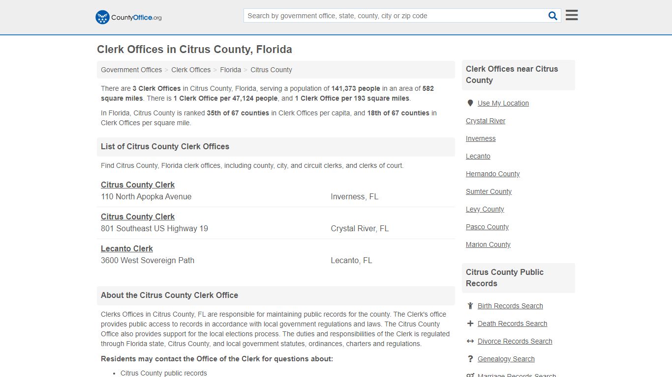 Clerk Offices - Citrus County, FL (County & Court Records)