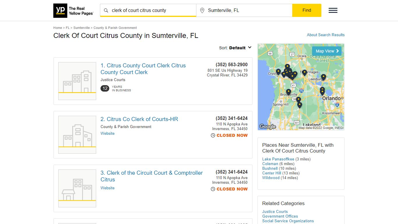 Clerk Of Court Citrus County in Sumterville, FL - yellowpages.com
